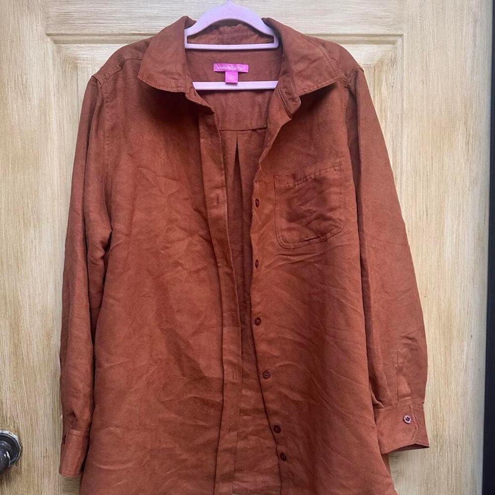 Woman Within faux  suede burnt orange western button up shirt in a L